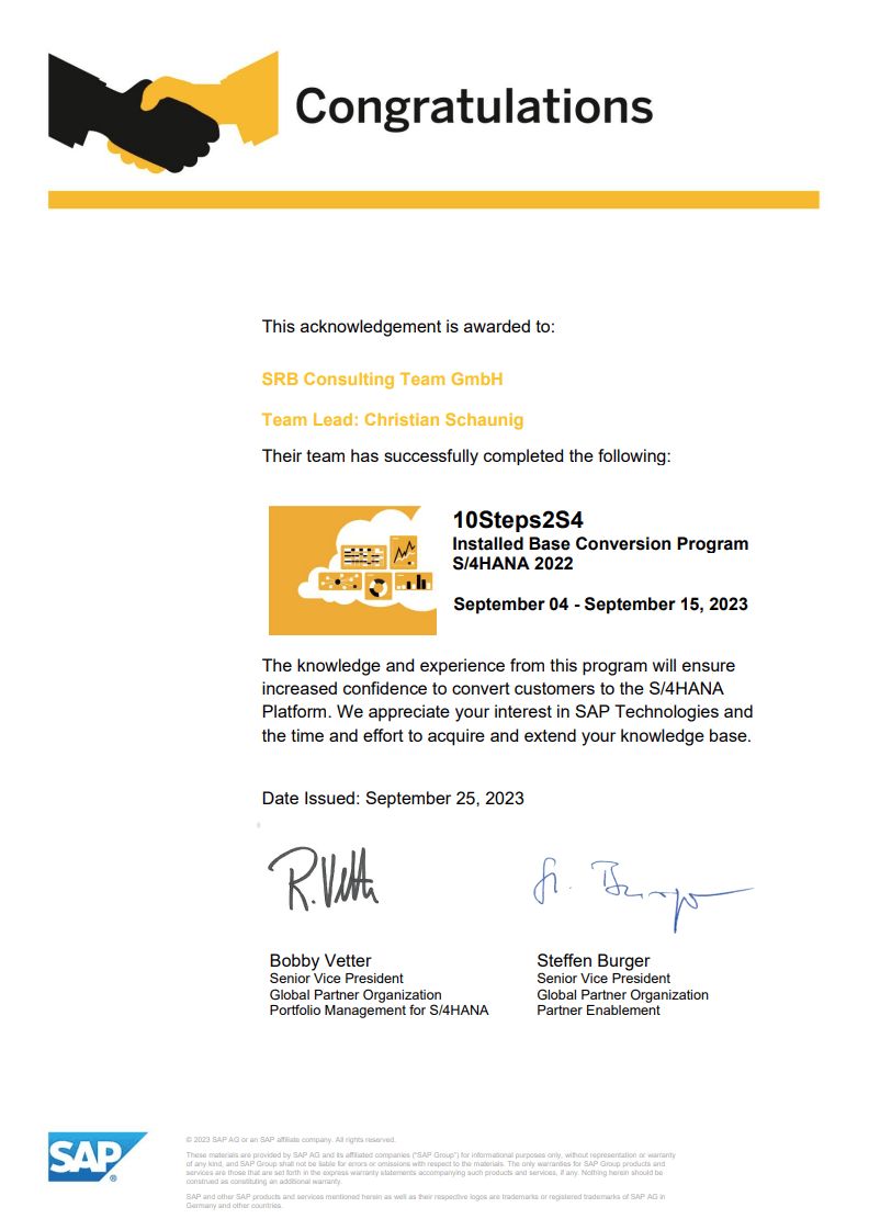 Zertifikat für SRB Consulting