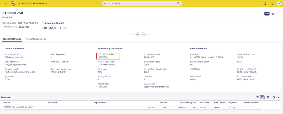 Screenshot einer Grafik über SAP Cashflow Analyzer