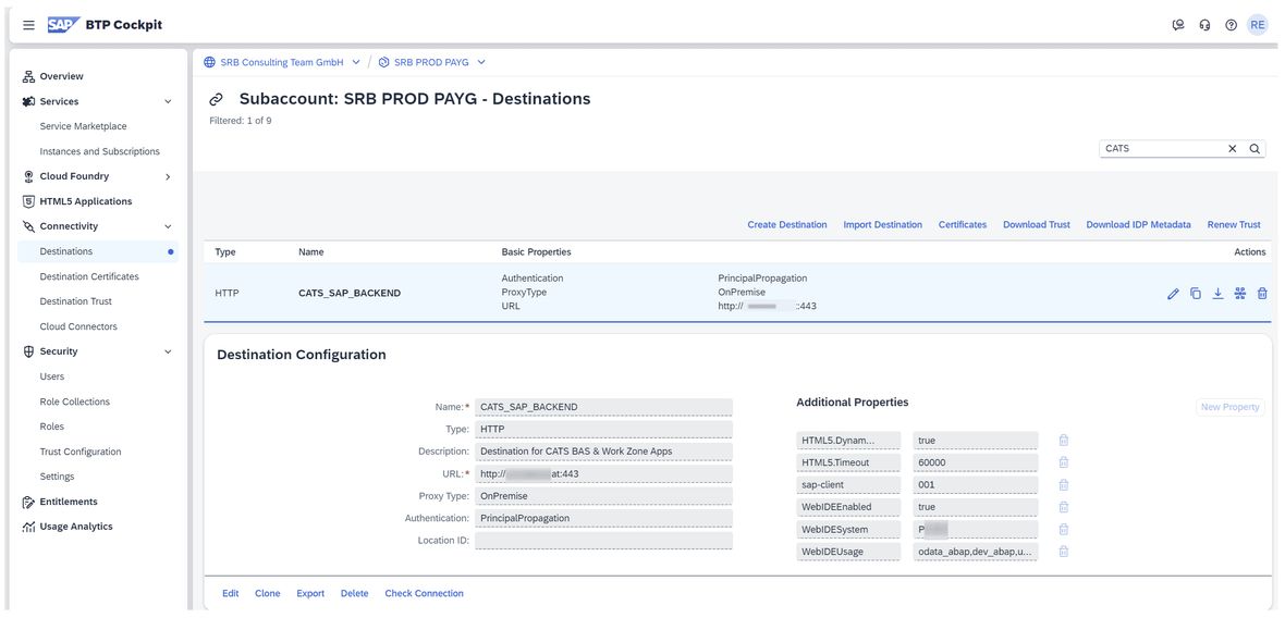Screenshot BTP Destinations