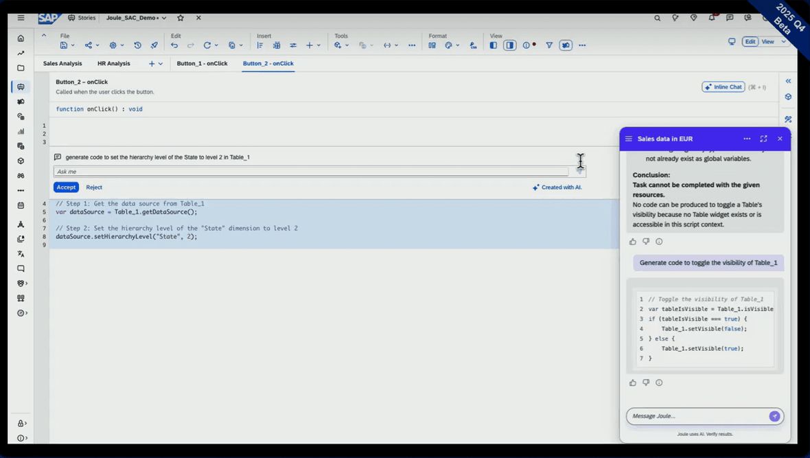 Screenshot Bildschirm Joule in SAC Code
