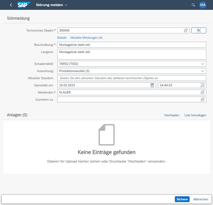 Screenshot Eintrag Mobile Instandhaltung