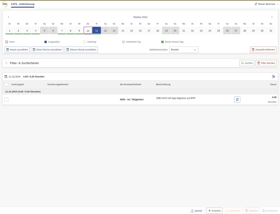 Screenshot SAP Grafik CATS Zeiterfassung